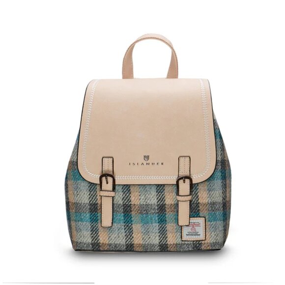 New Genuine Harris Tweed Backpack Purse Bag Beige Blue Gray Scotland - Picture 1 of 6